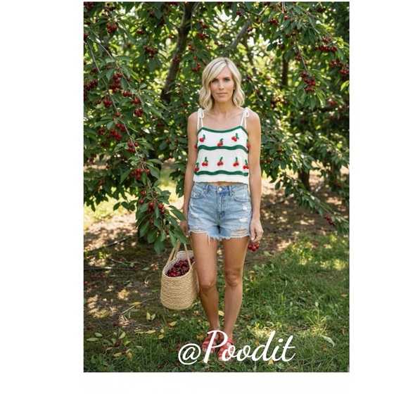 Cloud Ten Tops - CLOUD TEN cherry crochet tank shoulder ties S M L